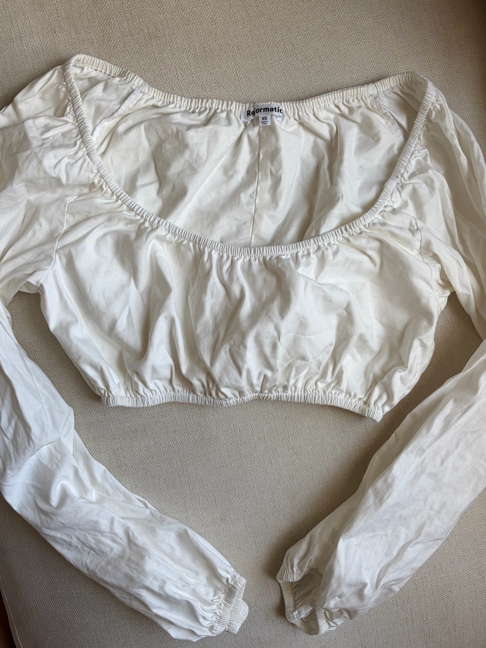 Reformation White Long Sleeve Crop Top